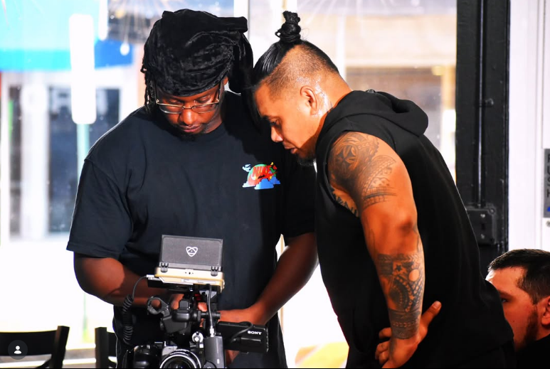 Ben Matias directing, reviewing footage on a monitor